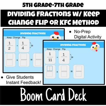 Preview of 5th - 7th Dividing Fractions Boom Deck Activity - Keep Change Flip/KFC Method