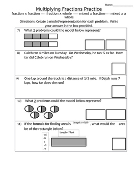 Preview of 5.NF Multiplying by Fractions, Mixed Numbers, & Wholes w /Models - 9 Pages!