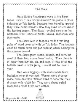 Native American Reading Prehension Passages Grades 1 2