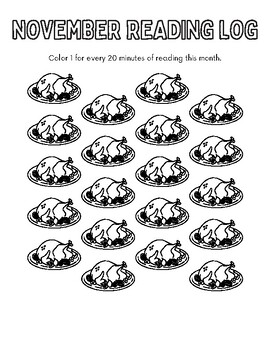 Preview of 5 November Reading Logs, Color-In for Every 20 Minutes of Reading