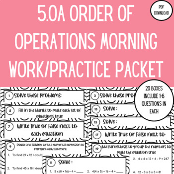 Preview of 5.OA.1 & 5.OA.2 Math Packet - Morning work/Finished work PDF