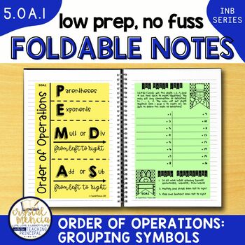 Preview of 5OA1 Using Grouping Symbols PEMDAS GEMS Interactive Notebook Foldable Activities