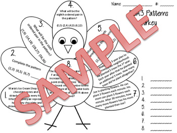 Preview of 5.OA.3 Patterns Thanksgiving Turkey