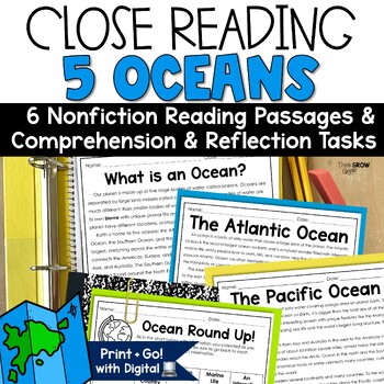 Preview of 5 Oceans Reading Comprehension Passages Activities Printables with Blank Maps
