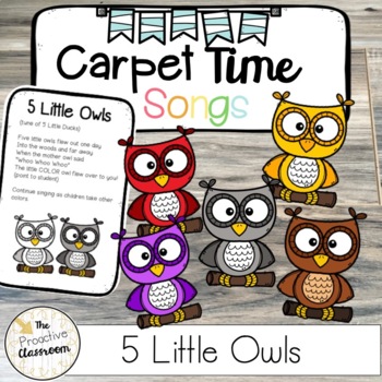 Preview of 5 Owls Carpet Time Song | Counting Back Practice | Preschool | Kindergarten