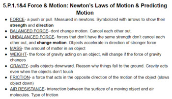 Preview of 5.P.1. Force & Motion Study Guide