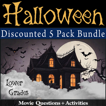 Preview of 5 Pack Bundle | Halloween Movie Guide Questions + Activities | Lower Grades