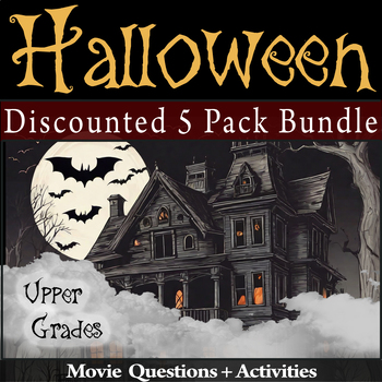Preview of 5 Pack Bundle | Halloween Movie Guide Questions + Activities | Upper Grades