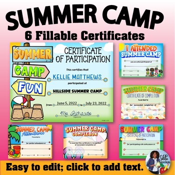 Preview of Summer Camp Certificates Set