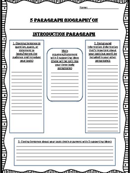 Preview of 5 Paragraph Biography Outline w. Rubric - Easy, Guided Introduction to the Essay