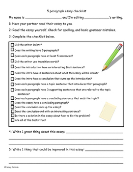 Preview of 5 Paragraph Essay Editing Checklist