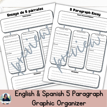 Preview of 5 Paragraph Essay, Writing Graphic Organizer English & Spanish ESL & Bilingual