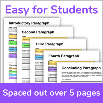 Preview of 5 Paragraph Essay Graphic Organizer (Word document for students to type into)