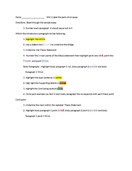 Preview of 5 Paragraph Essay - Label the Parts