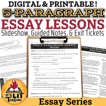 Preview of 5-Paragraph Essay Mini-lessons: Plan, Slideshow, Guided Notes, & Exit Tickets