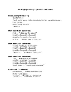 Preview of 5 Paragraph Essay Writing (Opinion) Cheat Sheet