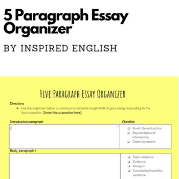 Preview of 5 Paragraph Essay Organizer 