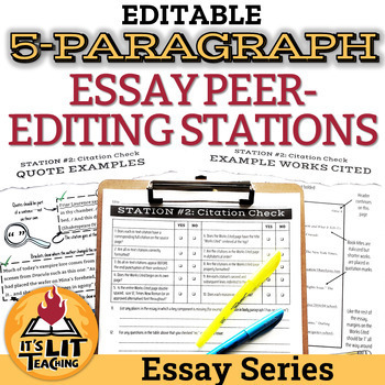 Preview of 5-Paragraph Essay Peer-editing or Revision Stations | Editable
