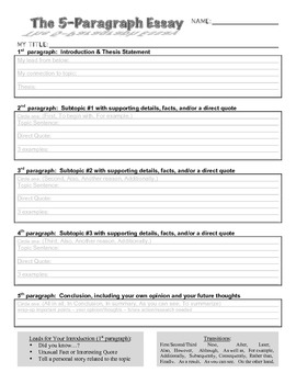 Preview of 5 Paragraph Essay Planner - Common Core - Middle School, High School