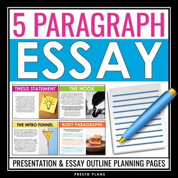 Preview of 5 Paragraph Essay Writing Presentation and Essay Graphic Organizers and Rubric