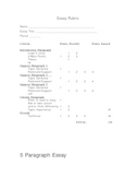 5 Paragraph Essay Rubric/Assessment