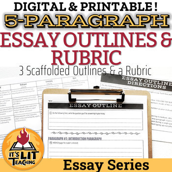 Preview of 5-Paragraph Essay Scaffolded Outlines & Rubric for Any Topic Printable & Digital