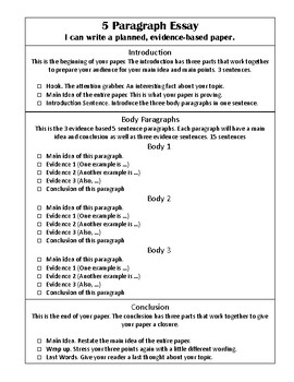 Preview of 5 Paragraph Essay Student Checklist