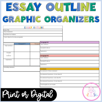 Preview of 5 Paragraph Essay Writing Outline Graphic Organizer Digital or Print
