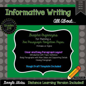 Preview of 5 Paragraph Informative Writing Graphic Organizer, Distance Learning Included