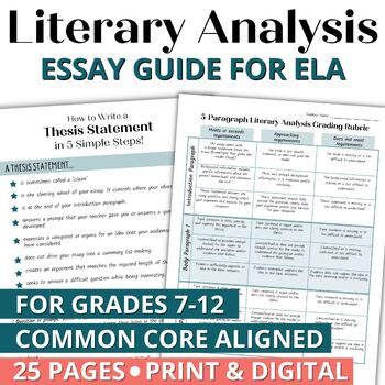 Preview of 5 Paragraph Literary Analysis Essay Writing Guide for ELA Grades 7-10 and ESL