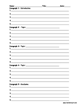 Free Blank Printable Five-Paragraph Essay Organizer | Student Handouts