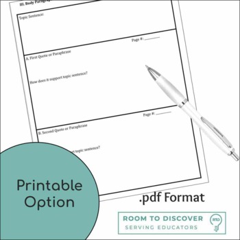 5 Paragraph Essay Writing Graphic Organizer | Print and Digital Option