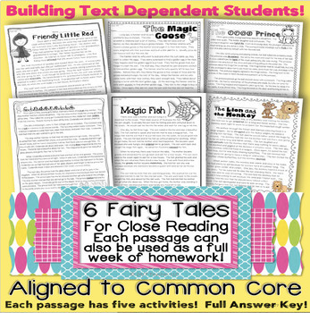 Preview of 6 Fairy Tales/Literature Passages Close Reading HW Assessments CC Aligned TDQ's