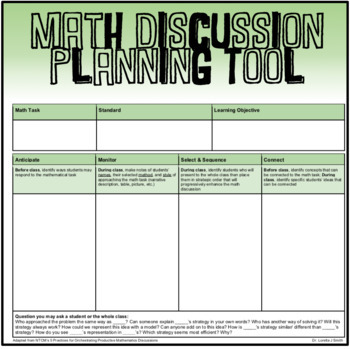 Preview of 5 Practices for Math Discussions - Planning Tool
