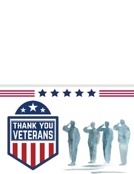 Preview of 5 Printable Veterans Day Thank You Cards: Vets Day Community Service Project