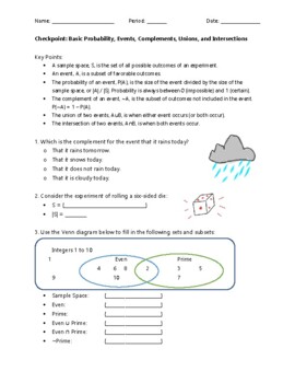Preview of 5 Probability Checkpoints Quizzes Homework w/ Key