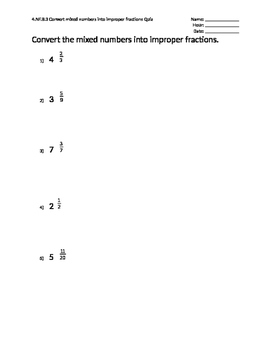 Preview of 5 Question Mastery Quizzes: Converting Mixed Numbers to Improper Fractions