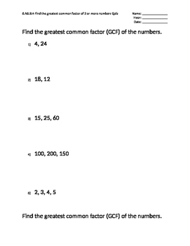 5 Question Mastery Quizzes Presents: Greatest Common Factor (GCF) by ...