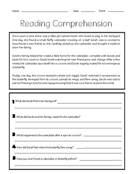 5 Reading Comprehension Worksheets for First and Second Graders | TPT