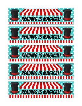 Preview of 5 "Reading is Magical!" Bookmarks Carnival/Circus-Themed 300 dpi