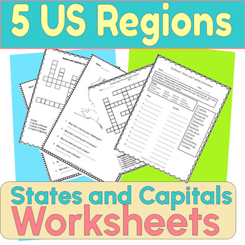 5 Regions of the U.S. States and Capitals Worksheets Bundle by Dunkin ...
