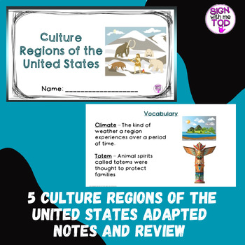 Preview of 5 Regions of the United States Adapted Notes and Review