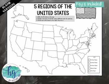 5 regions of the united states map activity print and digital by