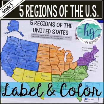 5 regions of the united states map activity print and digital by history gal