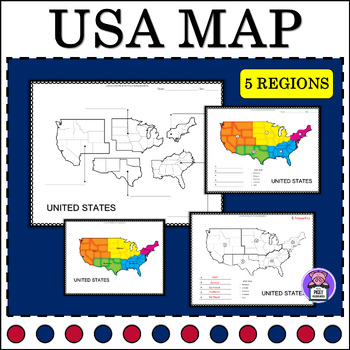 Preview of 5 Regions of the United States Map Quiz Labeling