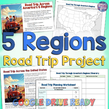 Preview of 5 Regions of the United States Road Trip Project for US Geography