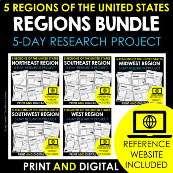 Preview of 5 Regions of the United States | Social Studies Research Project BUNDLE