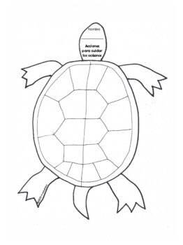 Preview of SPANISH EARTH DAY TURTLE WRITING TEMPLATES math addition worksheet ANIMALS OCEAN