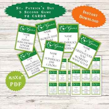 Preview of 5 Second Game, St. Patrick's Day, for Kids, Teens, Irish flash cards, reading