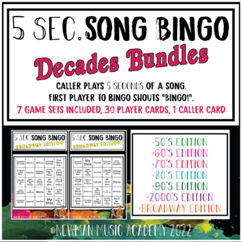 Preview of 5- Second Song Bingo Bundle: DECADES BUNDLE *7 GAMES INCLUDED*